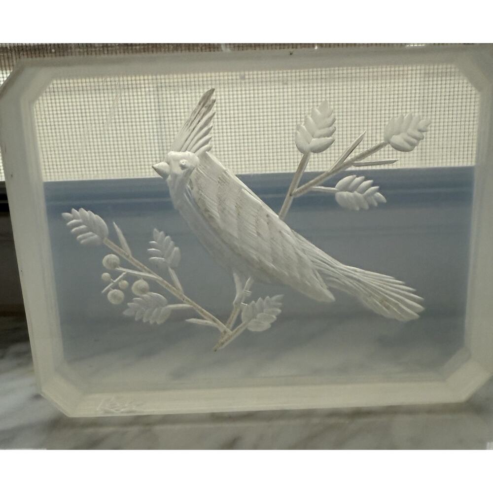 Vintage Ronald Fox Etched Lucite Acrylic Cardinal Signed 1974 Sculpture 4”